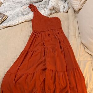 One Shoulder Rust Dress